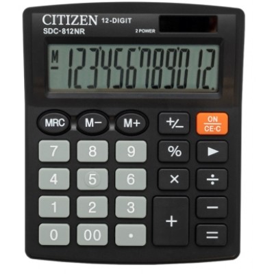 Калькулятор настольный Citizen SDC-812NR 12 разр.двойное питание 102*124*25mm черный